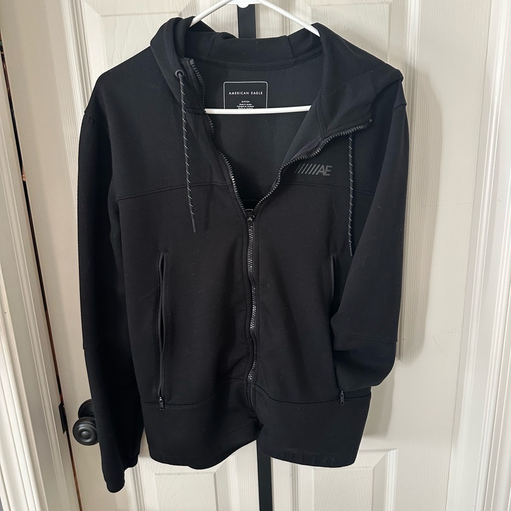 American Eagle Men's Black Zip-Up Hoodie Size S